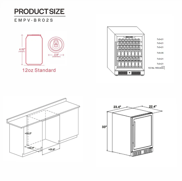 Empava 24 Inch Freestanding & Under Counter Beverage Fridge EMPV-BR02S