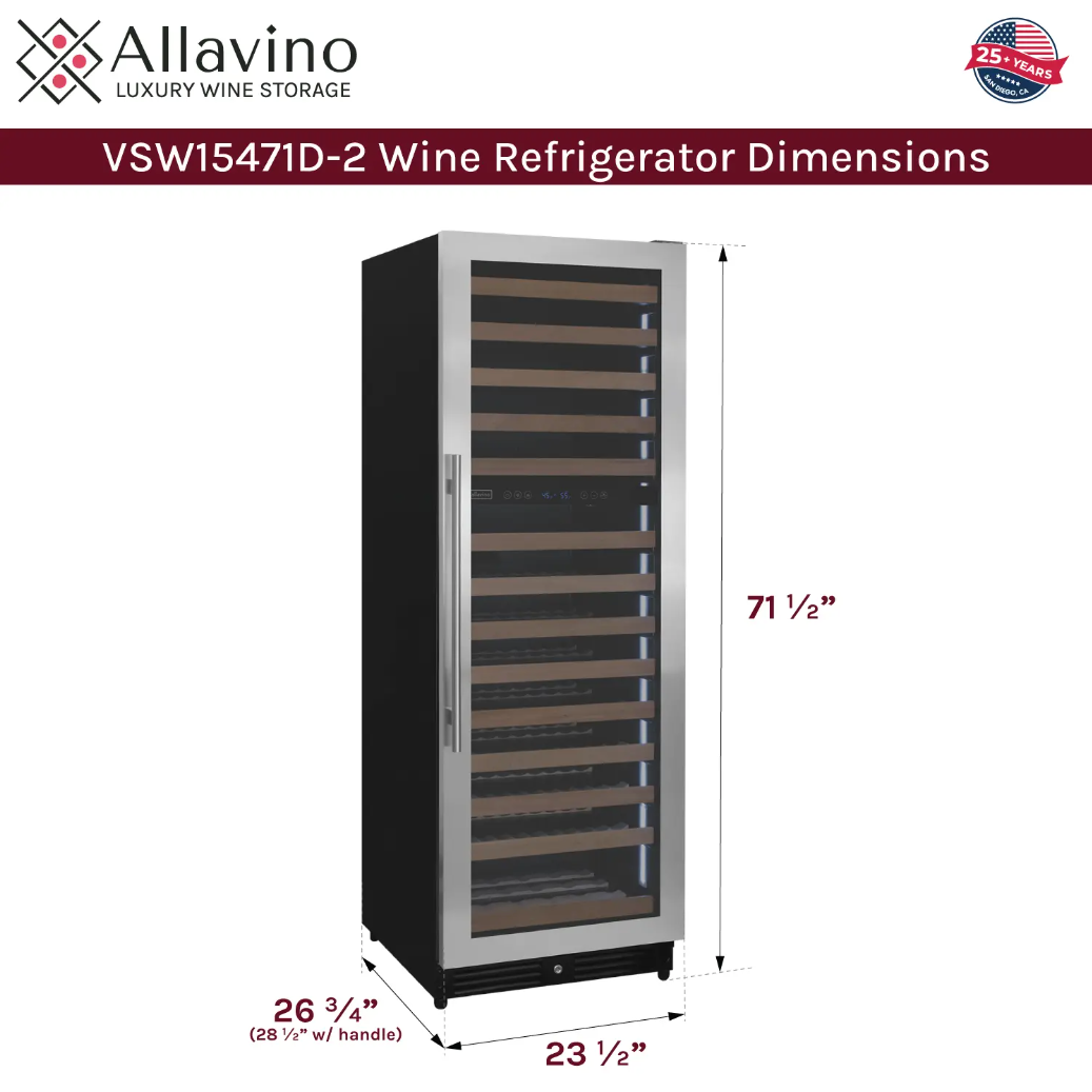 Allavino Reserva Series 154 Bottle Dual Zone Built-in Wine Refrigerator with Stainless Steel Door VSW15471D-2S