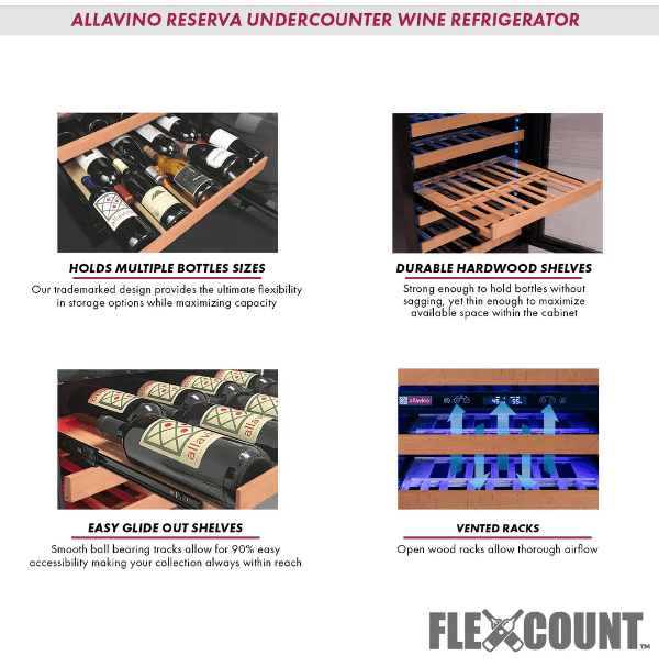 Allavino Reserva Series 50 Bottle Dual Zone Undercounter Wine Cooler Refrigerator with Black Glass Door BDW5034D-2BGR Product Info Sheet