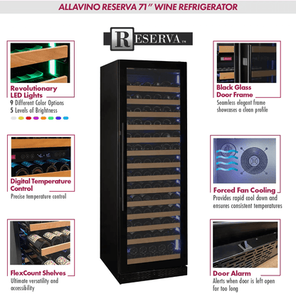 Allavino Reserva Series 163 Bottle 71" Tall Single Zone Black Glass Door Wine Cooler Refrigerator VSW16371S-1BGL image of product description