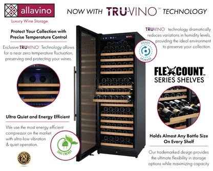 Allavino 24" Wide FlexCount II Tru-Vino 177 Bottle Single Zone Black Wine Refrigerator VSWR177-1BR20 image of product highlights