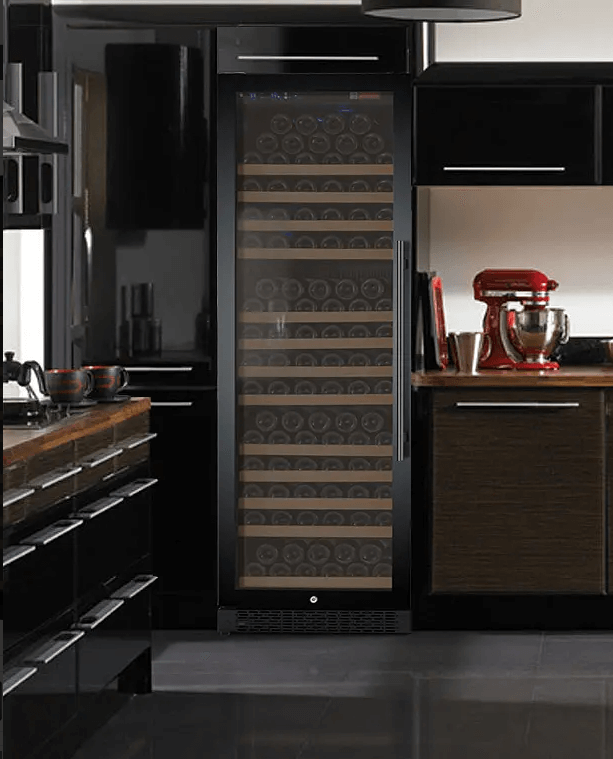 Allavino 24" Wide FlexCount II Tru-Vino 177 Bottle Single Zone Black Wine Refrigerator VSWR177-1BR20 image unit built into cabinet
