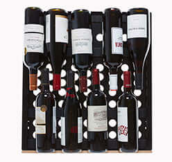 Smith & Hanks 166 Bottle Dual Zone Premium Stainless Steel Wine Refrigerator image of wine bottles on wine shelf