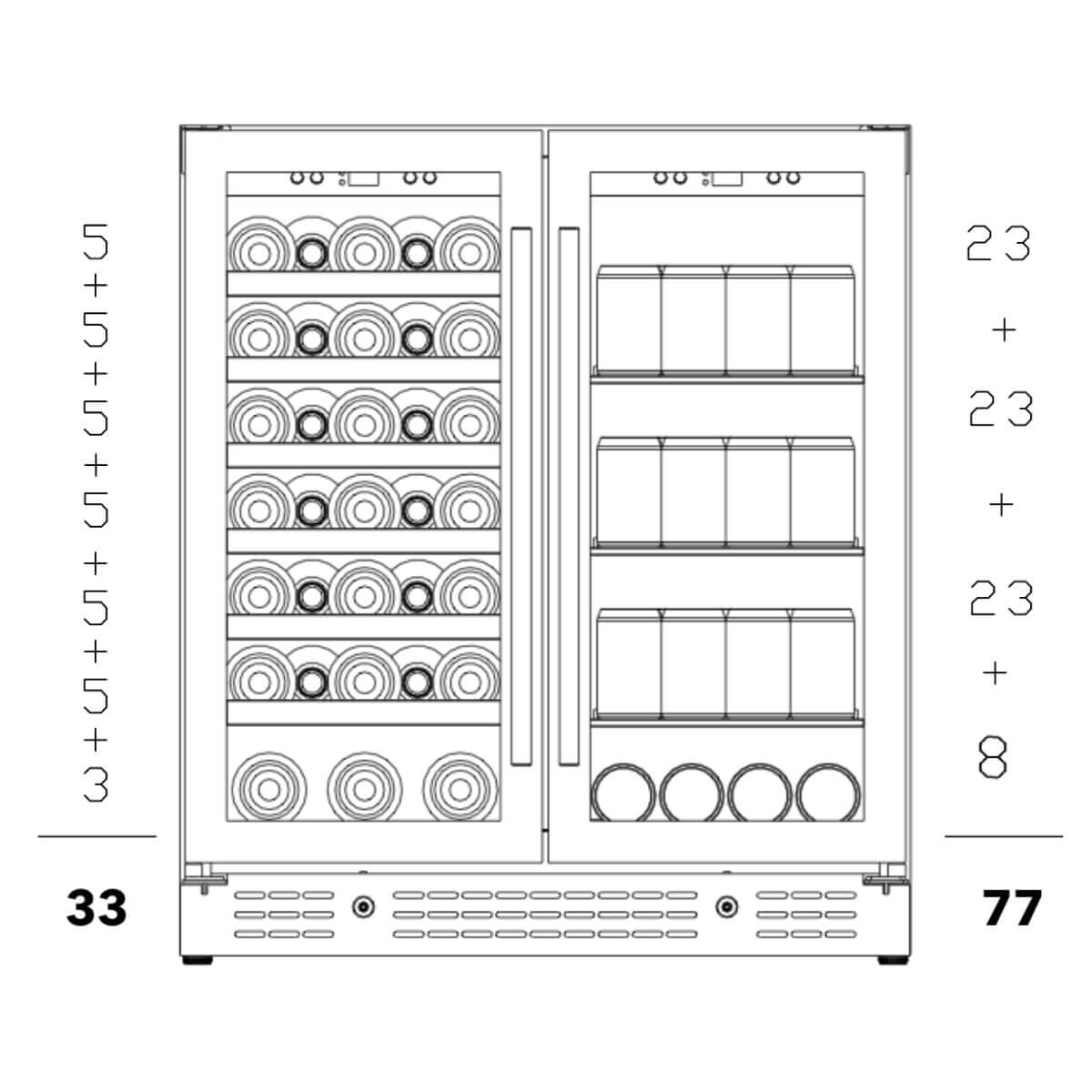 30" Combination Beer and Wine Cooler with Low-E Glass Door KBU165BW-SS with diagram of stacking product possibility