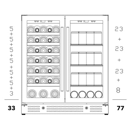 30" Combination Beer and Wine Cooler with Low-E Glass Door KBU165BW-SS with diagram of stacking product possibility