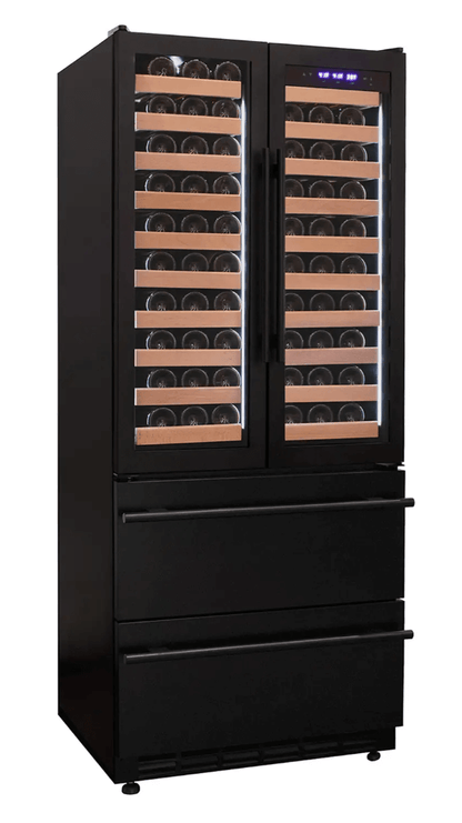 Allavino 100 Bottle Black French Doors Dual Zone Wine Refrigerator with Two Refrigerated Drawers - Allavino - Buy at Wine Coolers Online