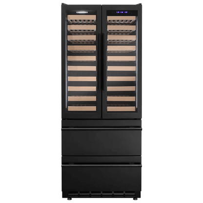 Allavino 100 Bottle Black French Doors Dual Zone Wine Refrigerator with Two Refrigerated Drawers - Allavino - Buy at Wine Coolers Online