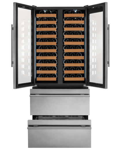 Allavino 100 Bottle Black French Doors Dual Zone Wine Refrigerator with Two Refrigerated Drawers - Allavino - Buy at Wine Coolers Online