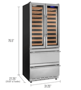 Allavino 100 Bottle Black French Doors Dual Zone Wine Refrigerator with Two Refrigerated Drawers - Allavino - Buy at Wine Coolers Online