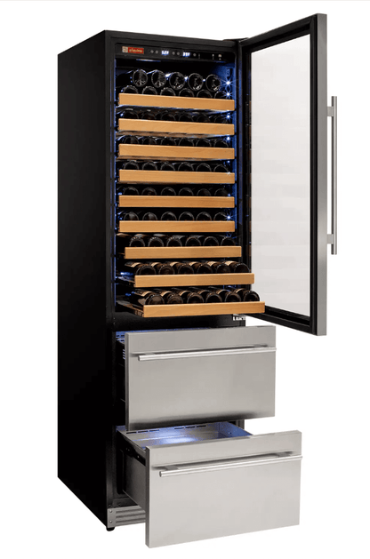Allavino 108 Bottle Black or Stainless Wine Refrigerator with Two Refrigerated Drawers - Allavino - Buy at Wine Coolers Online