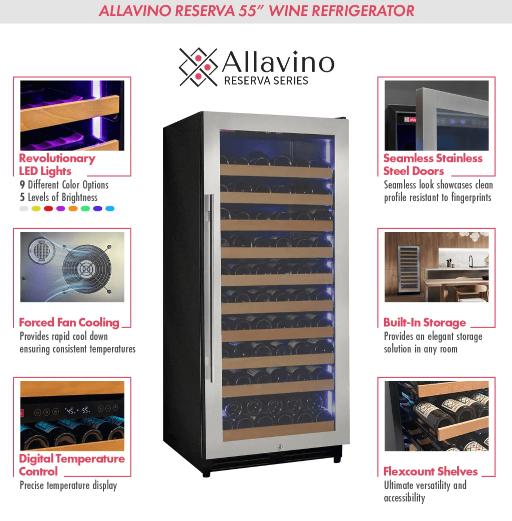 Allavino 119 Bottle 55" Tall Single Zone Stainless Steel Wine Refrigerator VSW11955S - 1SL - Allavino - Buy at Wine Coolers Online