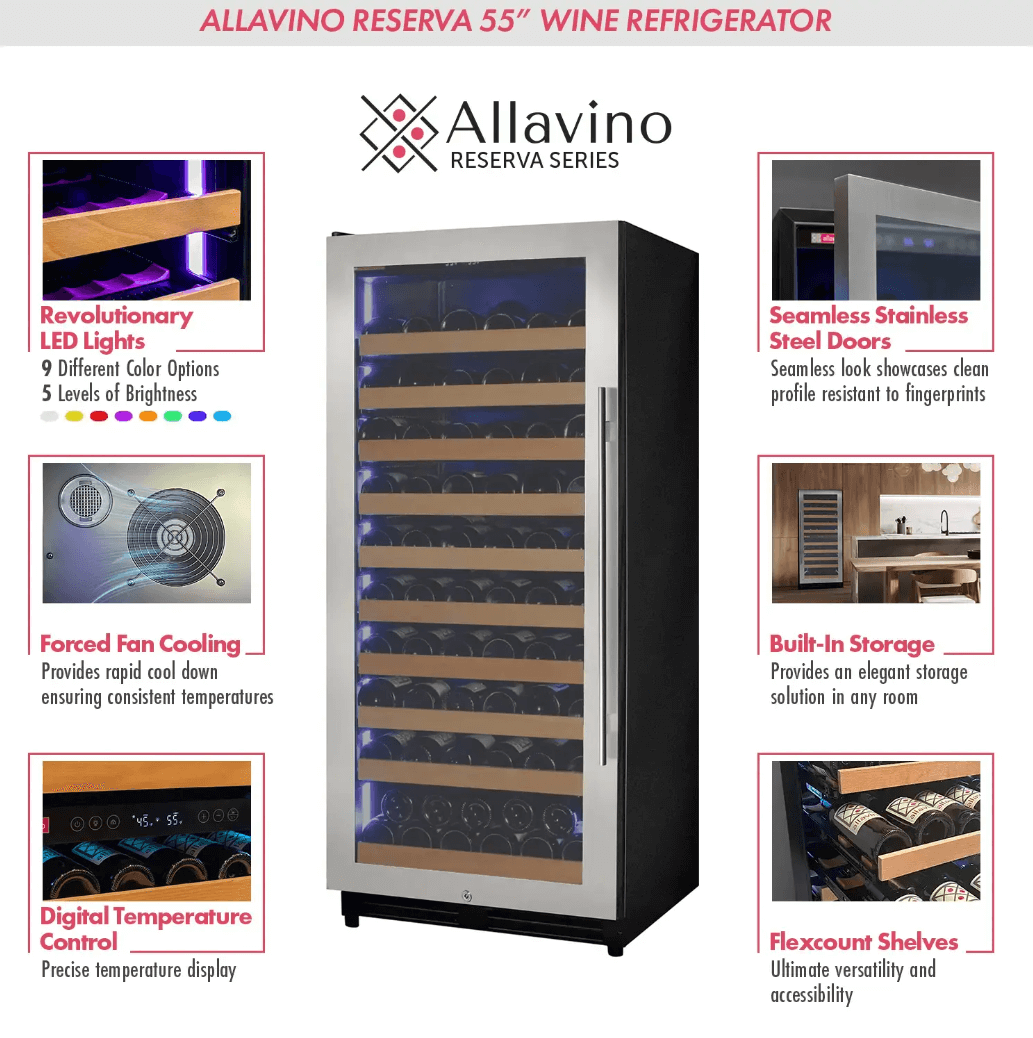 Allavino 119 Bottle 55" Tall Single Zone Stainless Steel Wine Refrigerator VSW11955S - 1SL - Allavino - Buy at Wine Coolers Online