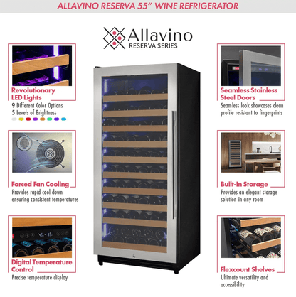 Allavino 119 Bottle 55" Tall Single Zone Stainless Steel Wine Refrigerator VSW11955S - 1SL - Allavino - Buy at Wine Coolers Online