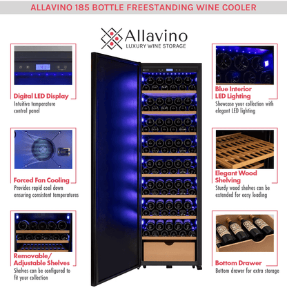 Allavino 185 Bottle Single Zone Wine Vault with Solid Black Right or Left Hinge Door - Allavino - Buy at Wine Coolers Online