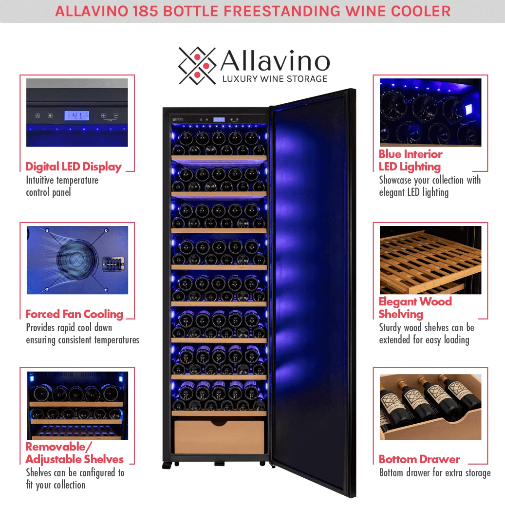 Allavino 185 Bottle Single Zone Wine Vault with Solid Black Right or Left Hinge Door - Allavino - Buy at Wine Coolers Online