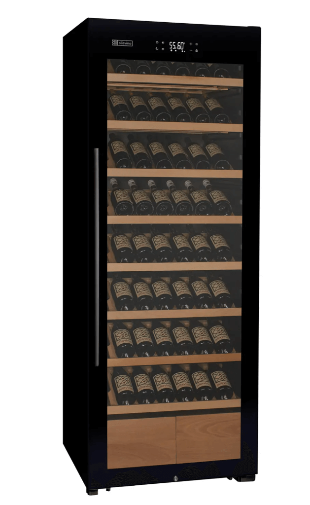 Allavino 248 Bottle Single Zone Freestanding Wine Refrigerator with Display Shelving and Black Glass Door - Allavino - Buy at Wine Coolers Online