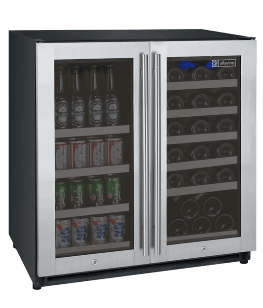 Allavino 30" Wide FlexCount II Tru - Vino 30 Bottle/88 Can Dual Zone Stainless Steel Built - In Wine & Beverage Combo - Allavino - Buy at Wine Coolers Online