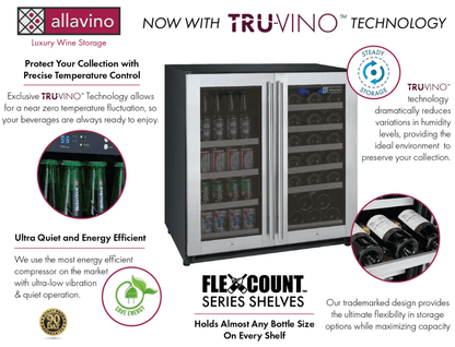 Allavino 30" Wide FlexCount II Tru - Vino 30 Bottle/88 Can Dual Zone Stainless Steel Built - In Wine & Beverage Combo - Allavino - Buy at Wine Coolers Online