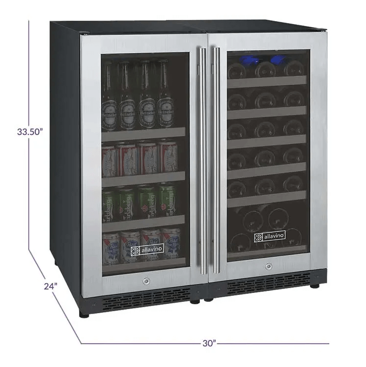 Allavino 30" Wide FlexCount II Tru - Vino 30 Bottle/88 Can Dual Zone Stainless Steel Built - In Wine & Beverage Combo - Allavino - Buy at Wine Coolers Online
