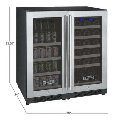 Allavino 30" Wide FlexCount II Tru - Vino 30 Bottle/88 Can Dual Zone Stainless Steel Built - In Wine & Beverage Combo - Allavino - Buy at Wine Coolers Online