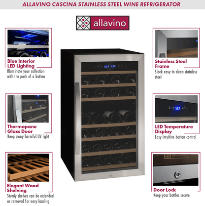Allavino Cascina Series 43 Bottle Dual Zone Freestanding Wine Cooler Refrigerator with Stainless Steel Door - Allavino - Buy at Wine Coolers Online