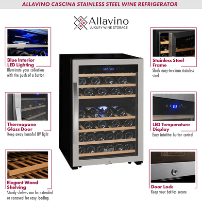 Allavino Cascina Series 47 Bottle Dual Zone Freestanding Wine Cooler Refrigerator with Stainless Steel Door - Allavino - Buy at Wine Coolers Online