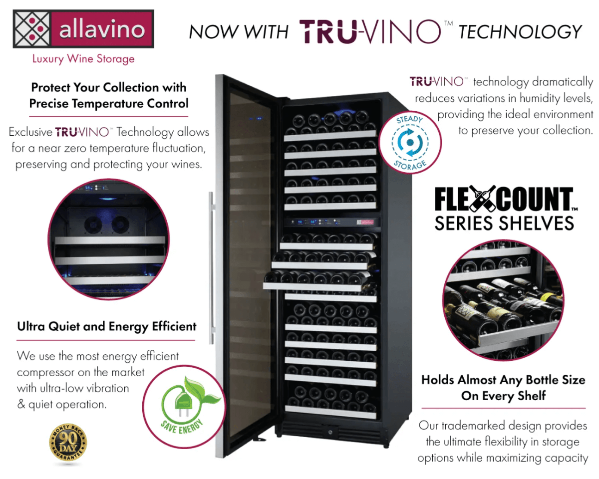 Allavino FlexCount Series 172 Bottle Dual Zone Built - in Wine Cooler Refrigerator w/Stainless Steel Door - Allavino - Buy at Wine Coolers Online