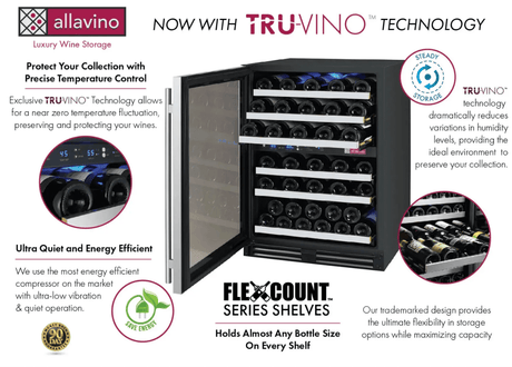 Allavino FlexCount Series 56 Bottle Stainless Dual Zone Built - in Wine Cooler - Allavino - Buy at Wine Coolers Online