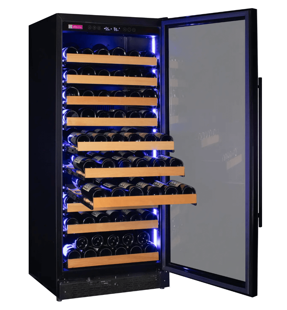 Allavino Reserva Series 119 Bottle 55" Tall Dual Zone Black Glass Wine Refrigerator VSW11955D - 2BG - Allavino - Buy at Wine Coolers Online