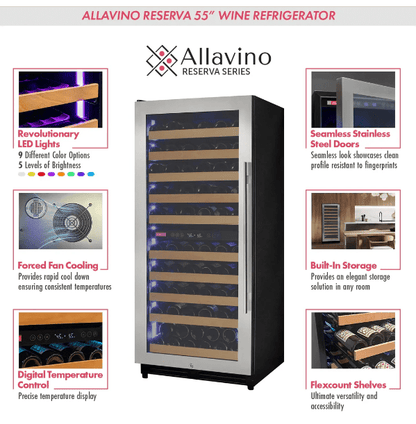 Allavino Reserva Series 119 Bottle 55" Tall Dual Zone Stainless Steel Wine Refrigerator/Cooler VSW11955D - 2SR - Allavino - Buy at Wine Coolers Online
