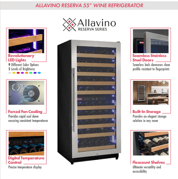Allavino Reserva Series 119 Bottle 55" Tall Dual Zone Stainless Steel Wine Refrigerator/Cooler VSW11955D - 2SR - Allavino - Buy at Wine Coolers Online