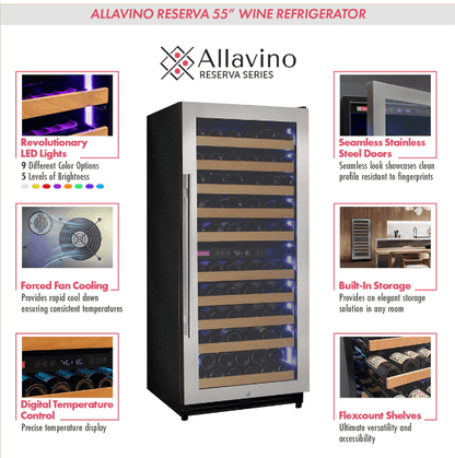 Allavino Reserva Series 119 Bottle 55" Tall Dual Zone Stainless Steel Wine Refrigerator/Cooler VSW11955D - 2SR - Allavino - Buy at Wine Coolers Online