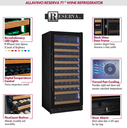 Allavino Reserva Series 119 Bottle 55" Tall Single Zone Black Glass Wine Refrigerator VSW11955S - 1BR - Allavino - Buy at Wine Coolers Online