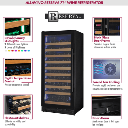 Allavino Reserva Series 119 Bottle 55" Tall Single Zone Black Glass Wine Refrigerator VSW11955S - 1BR - Allavino - Buy at Wine Coolers Online
