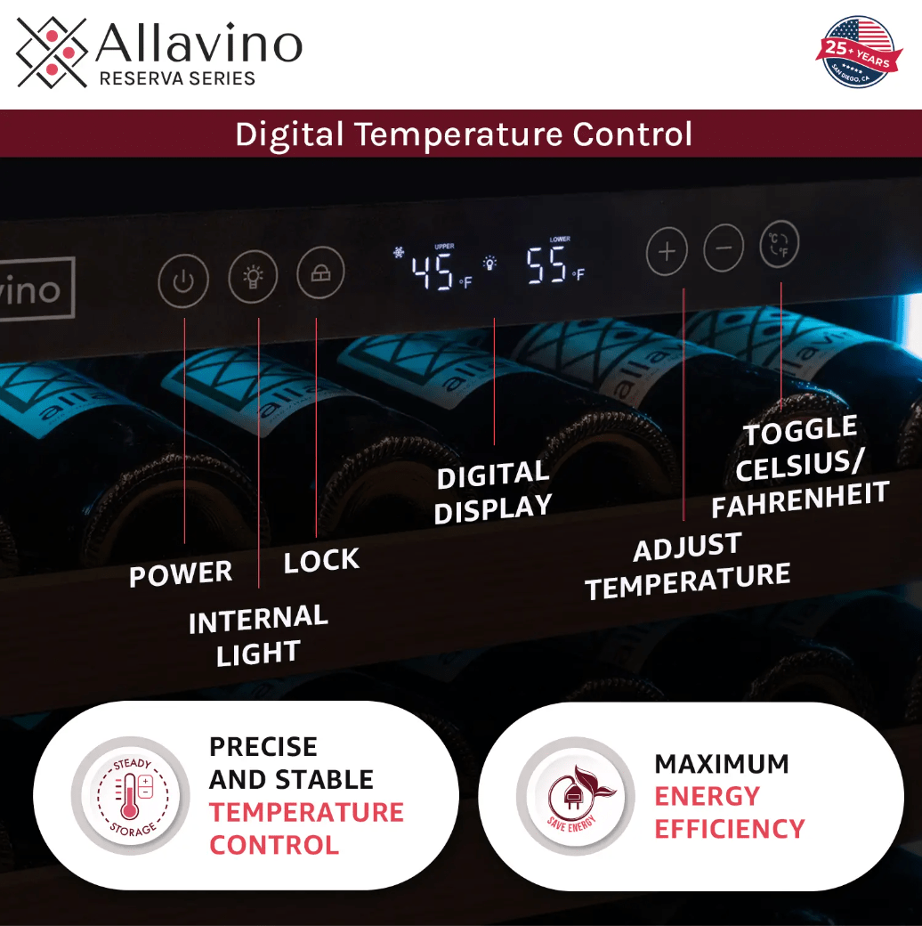 Allavino Reserva Series 154 Bottle Dual Zone Built - in Wine Refrigerator with Stainless Steel Door VSW15471D - 2S - Allavino - Buy at Wine Coolers Online