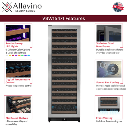 Allavino Reserva Series 154 Bottle Dual Zone Built - in Wine Refrigerator with Stainless Steel Door VSW15471D - 2S - Allavino - Buy at Wine Coolers Online
