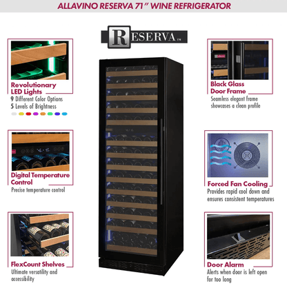 Allavino Reserva Series 163 Bottle 71" Tall Single Zone Black Glass Door Wine Cooler Refrigerator VSW16371S - 1BGL - Allavino - Buy at Wine Coolers Online