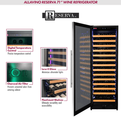 Allavino Reserva Series 163 Bottle 71" Tall Single Zone Stainless Steel Wine Cooler/Fridge VSW16371S - 1SR - Allavino - Buy at Wine Coolers Online