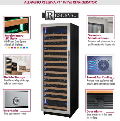 Allavino Reserva Series 163 Bottle 71" Tall Single Zone Stainless Steel Wine Cooler/Fridge VSW16371S - 1SR - Allavino - Buy at Wine Coolers Online