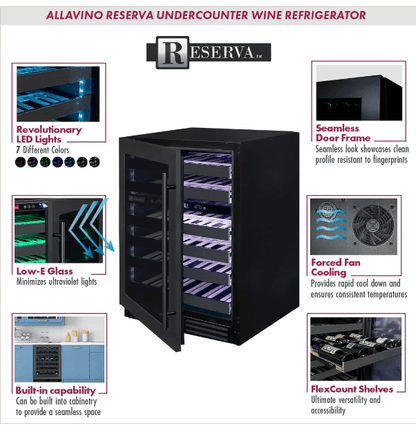 Allavino Reserva Series 50 Bottle Dual Zone Built - in Wine Cooler Refrigerator with Black Stainless Steel Door BDW5034D - 2BSR - Allavino - Buy at Wine Coolers Online