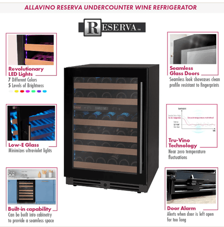 Allavino Reserva Series 50 Bottle Dual Zone Undercounter Wine Cooler Refrigerator with Black Glass Door BDW5034D - 2BGL - Allavino - Buy at Wine Coolers Online