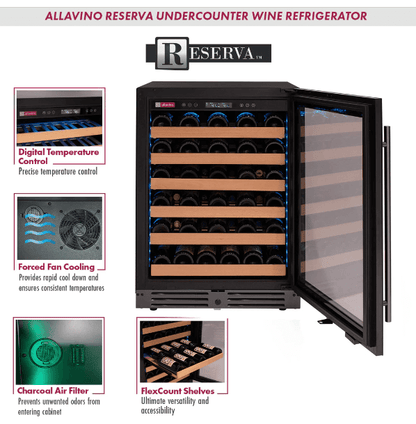 Allavino Reserva Series 50 Bottle Single Zone Built - in Wine Cooler Refrigerator with Black Glass Door - Allavino - Buy at Wine Coolers Online
