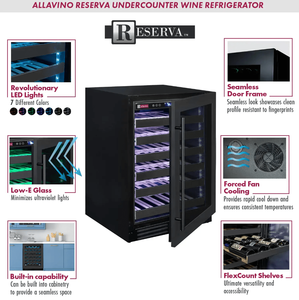 Allavino Reserva Series 50 Bottle Single Zone Built - in Wine Cooler Refrigerator with Black Stainless Door BDW5034S - 1BSL - Allavino - Buy at Wine Coolers Online