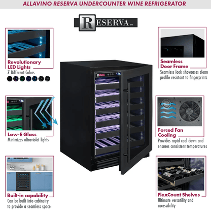 Allavino Reserva Series 50 Bottle Single Zone Built - in Wine Cooler Refrigerator with Black Stainless Door BDW5034S - 1BSL - Allavino - Buy at Wine Coolers Online