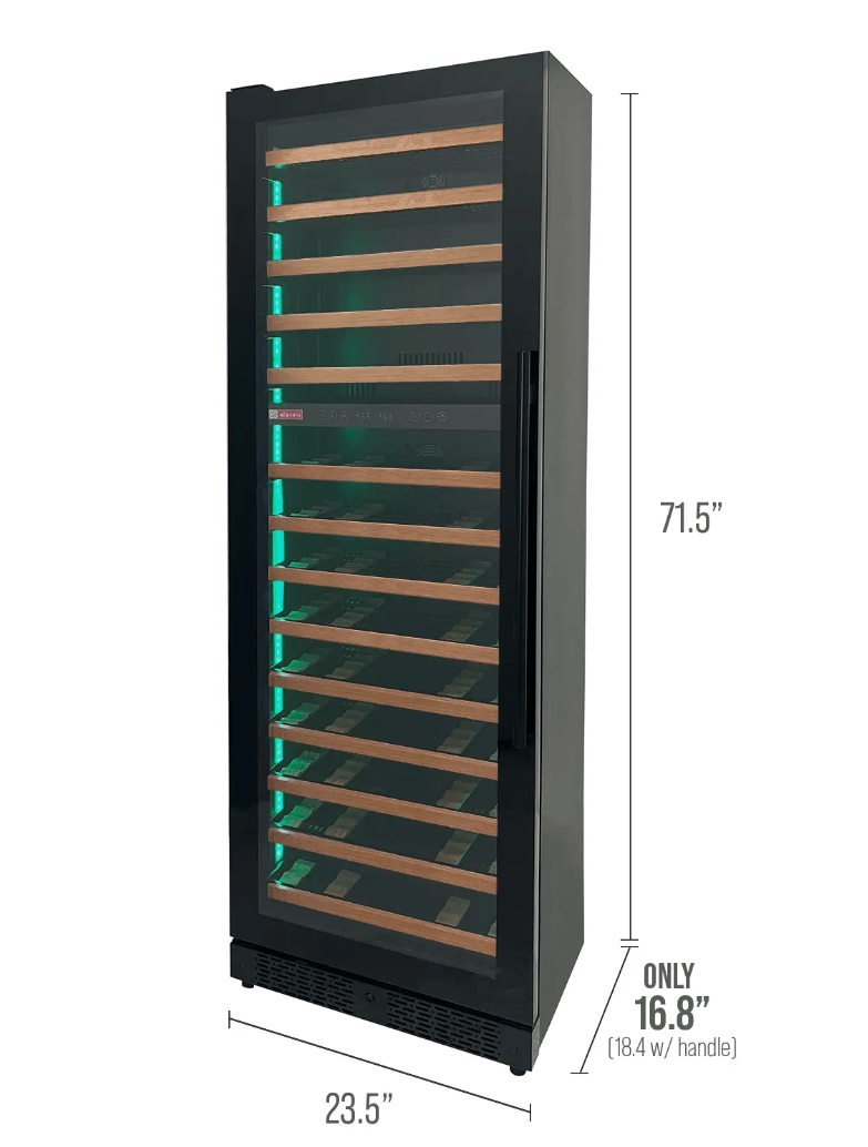 Allavino Reserva Series 67 Bottle 71" Tall Dual Zone Black Shallow Wine Refrigerator with Wood Front Shelves - Allavino - Buy at Wine Coolers Online