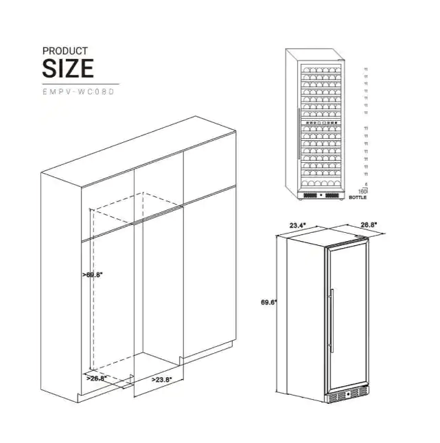 Empava EMPV - WC08D 160 - Bottle Dual Zone Wine Refrigerator - Empava - Buy at Wine Coolers Online