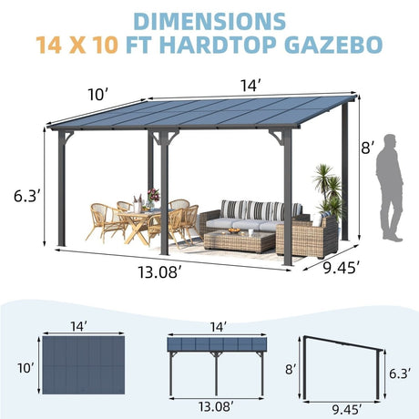 Aecojoy 10 ft. x 14 ft. Dark Gray Aluminum Patio Cover - Ezonesglobal - Buy at Wine Coolers Online