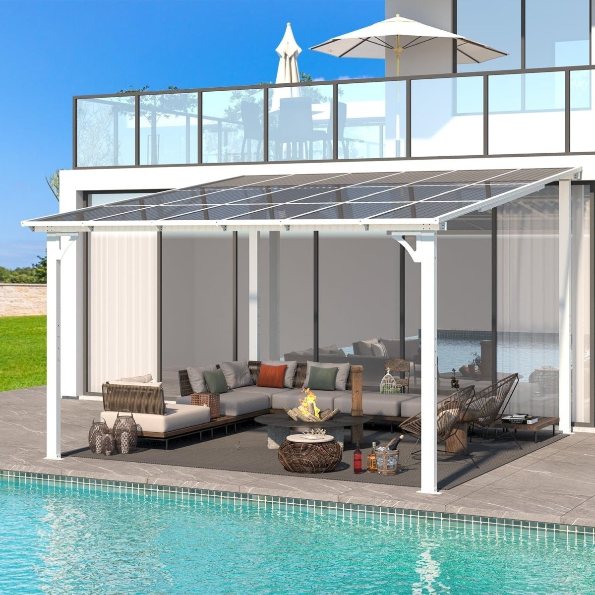 Aecojoy 12 ft x 12 ft White Aluminum Pergola with Canopy - Ezonesglobal - Buy at Wine Coolers Online