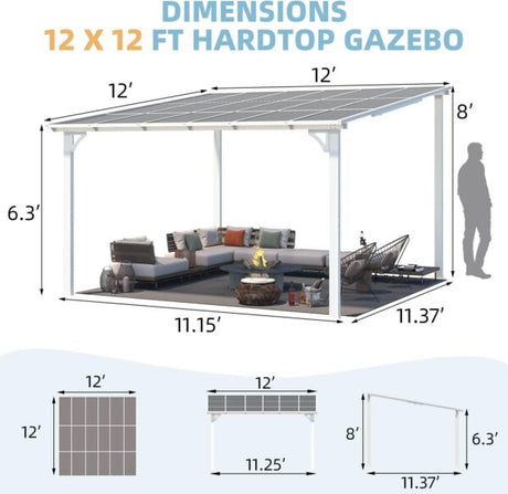 Aecojoy 12 ft x 12 ft White Aluminum Pergola with Canopy - Ezonesglobal - Buy at Wine Coolers Online