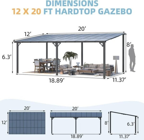Aecojoy 20’x12′ Wall Mounted Gazebos Pergola - Ezonesglobal - Buy at Wine Coolers Online
